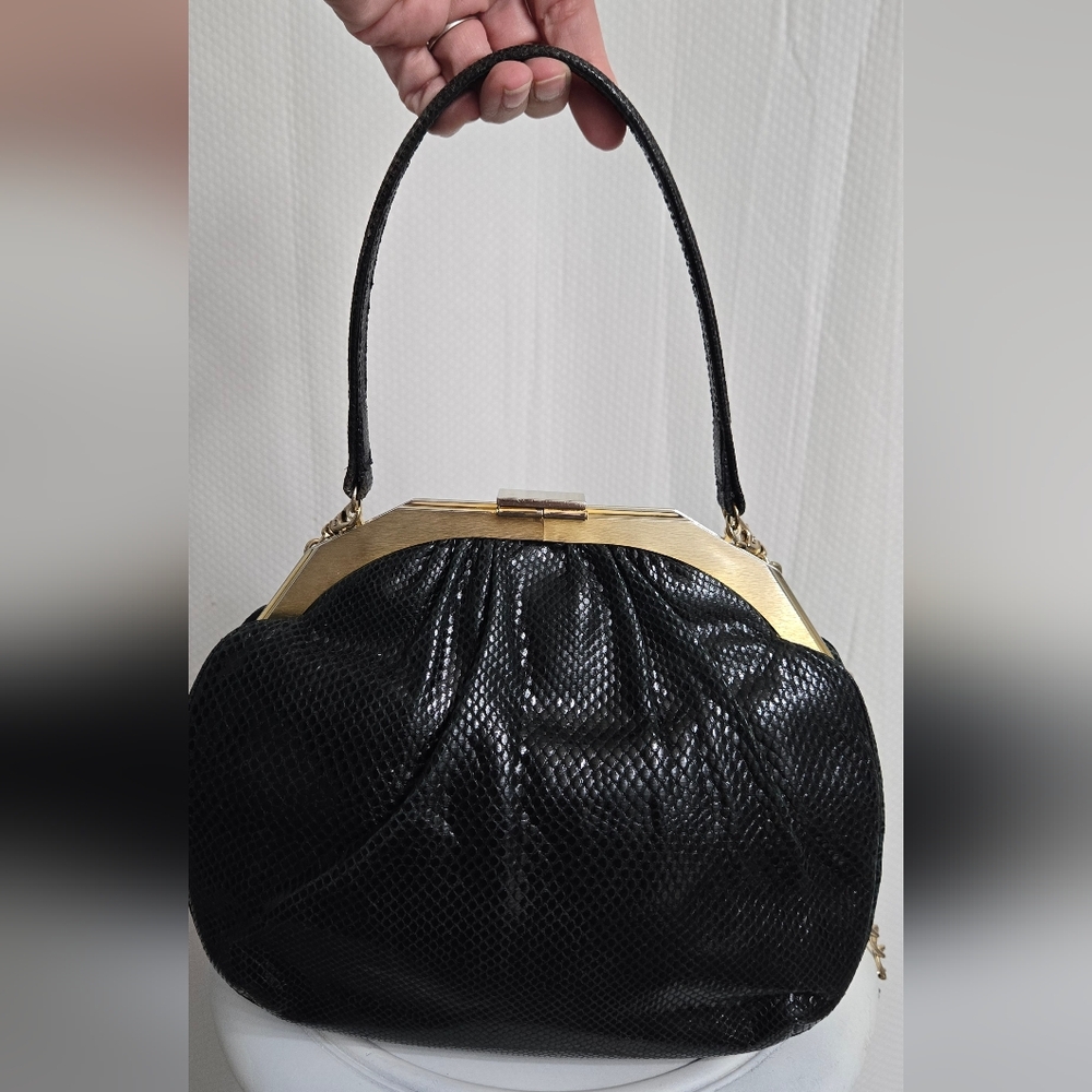 EUC Judith Leiber Vintage Real Snakeskin Handbag with Onyx Closure - Picture 4 of 14